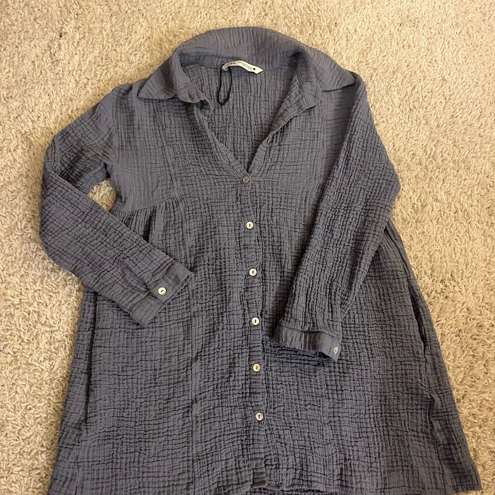 Zara quilted mini dress/tunic dusty blue